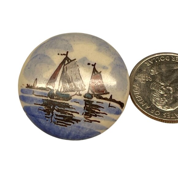Vintage Hand-Painted Sailing Ship Brooch Pin - Picture 3 of 4
